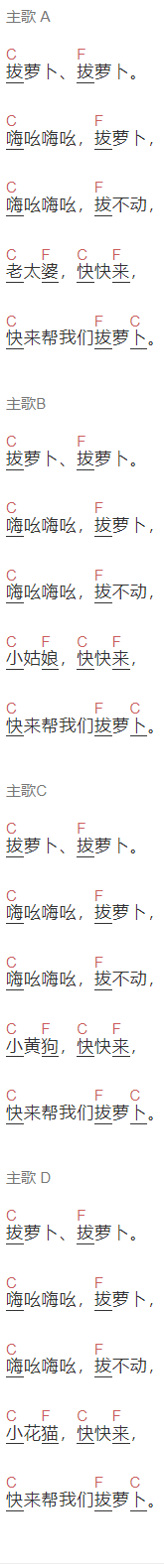 儿歌《拔萝卜》吉他谱C调和弦谱(txt)1