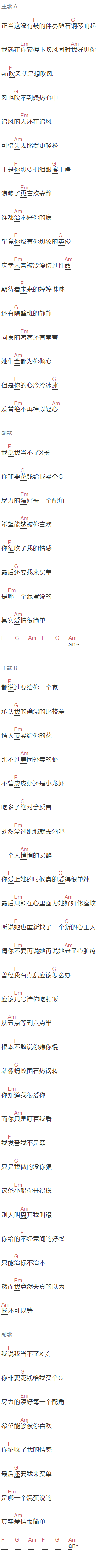 花粥《我说我当不了县长》吉他谱C调和弦谱(txt)1