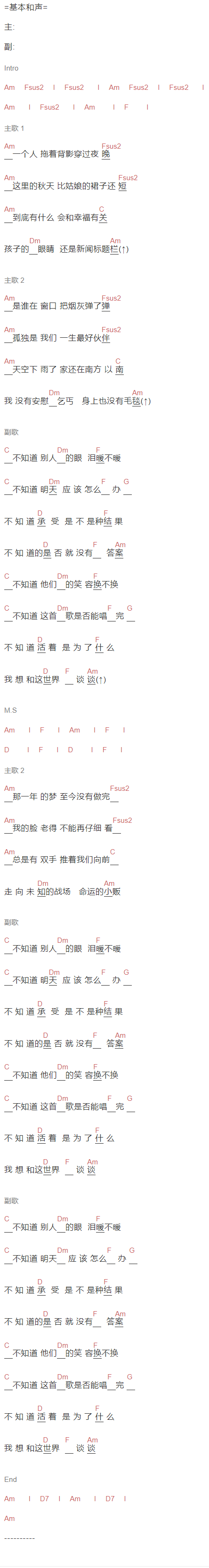 王建房《我想和这个世界谈谈》吉他谱C调和弦谱(txt)1