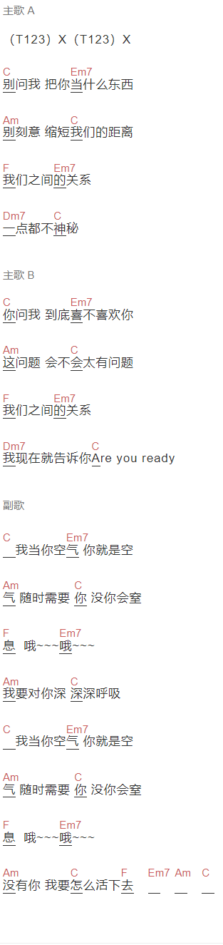 旺福《我当你空气》吉他谱C调和弦谱(txt)1