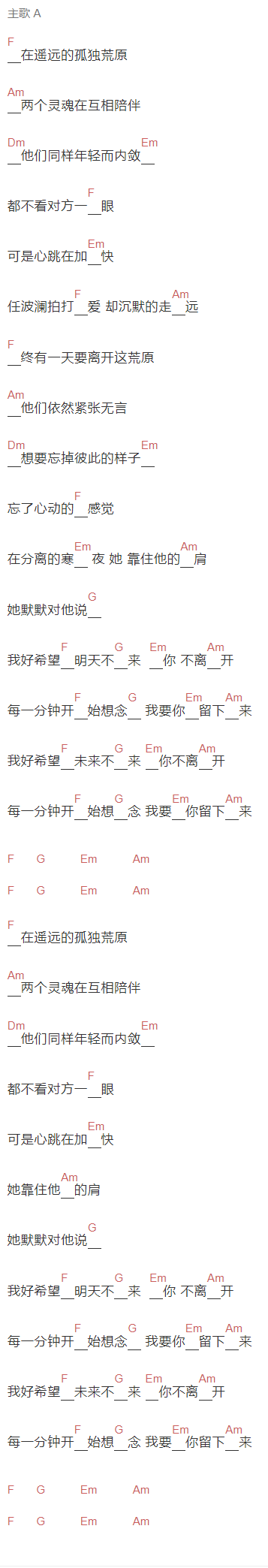 新裤子《我好希望未来不来》吉他谱C调和弦谱(txt)1