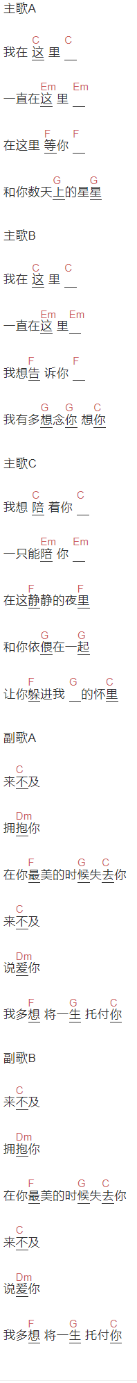 王杰《我在这里》吉他谱C调和弦谱(txt)1