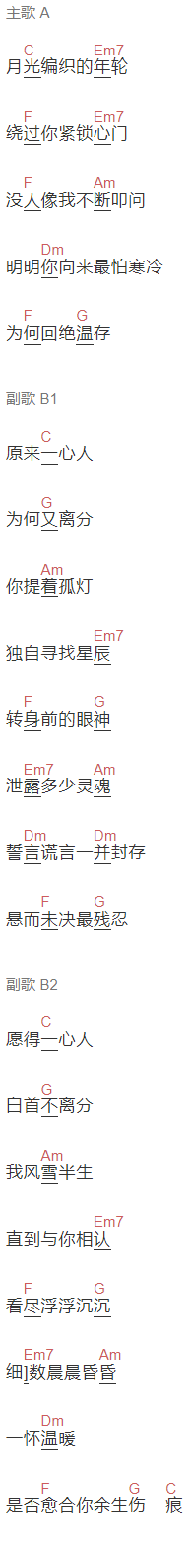 周深《愿得一心人》吉他谱C调和弦谱(txt)1