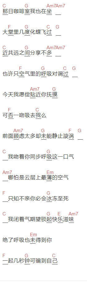 泳儿《感应》吉他谱C调和弦谱(txt)1