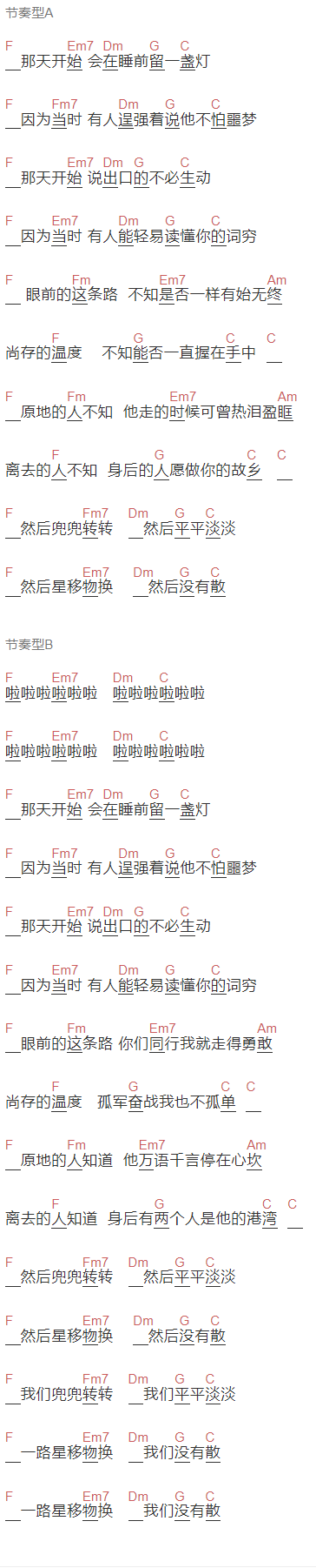 毛不易 廖俊涛 钟意轩《意料之中》吉他谱C调和弦谱(txt)1