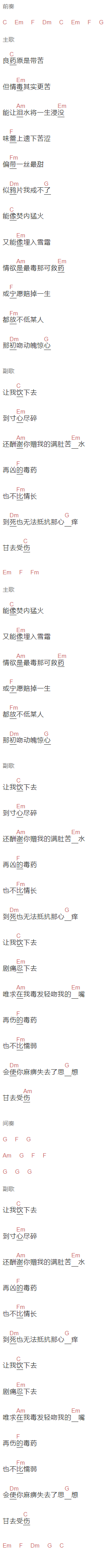 陈慧琳《情毒》吉他谱C调和弦谱(txt)1