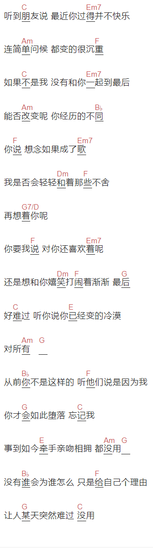 Fine乐团《忘了我》吉他谱C调和弦谱(txt)1