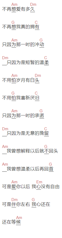 臧天朔《心还在等候》吉他谱C调和弦谱(txt)1