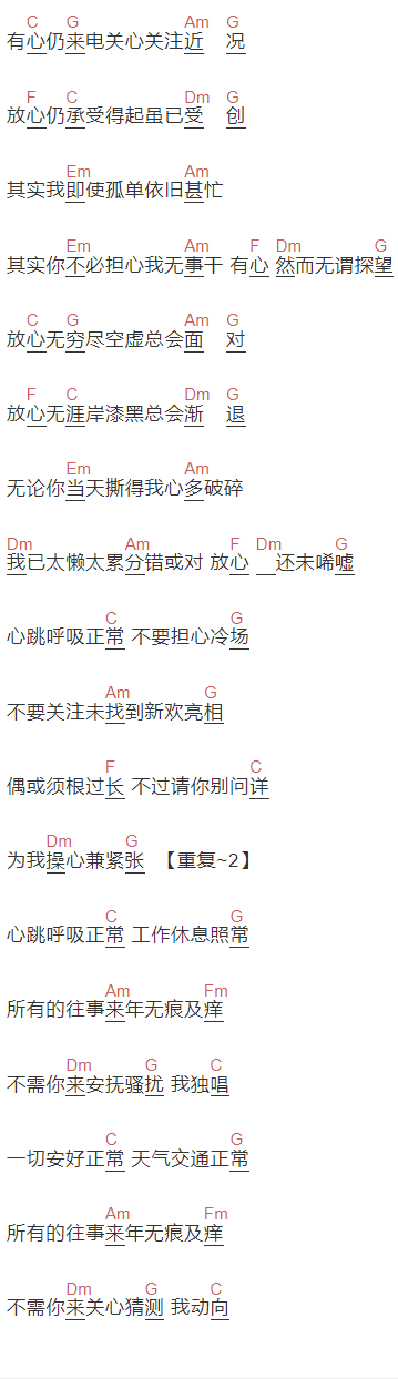 张国荣《心跳呼吸正常》吉他谱C调和弦谱(txt)1