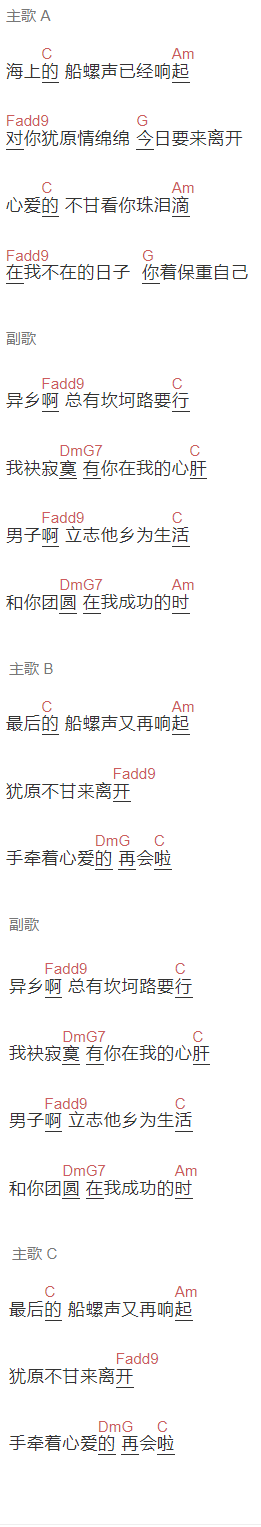 伍佰《心爱的再会啦》吉他谱C调和弦谱(txt)1