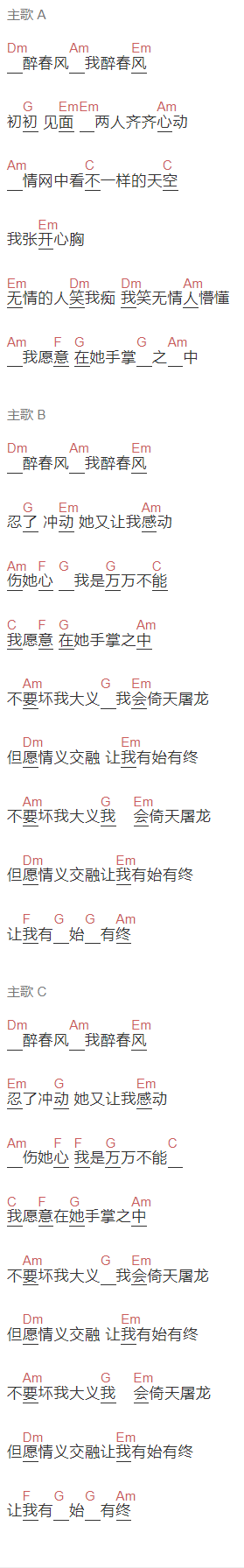 金学峰《心爱》吉他谱C调和弦谱(txt)1