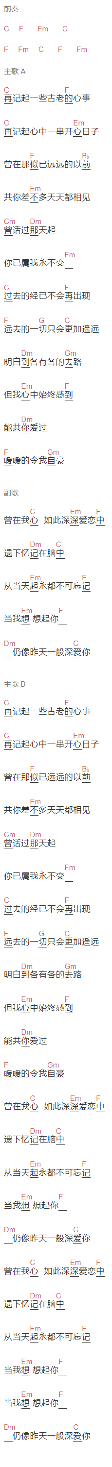 杨千嬅《当我想起你》吉他谱C调和弦谱(txt)1