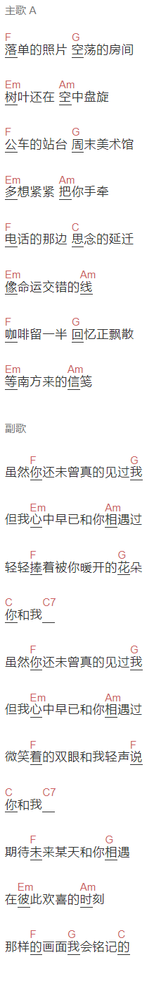 好妹妹乐队《很高兴认识你》吉他谱C调和弦谱(txt)1