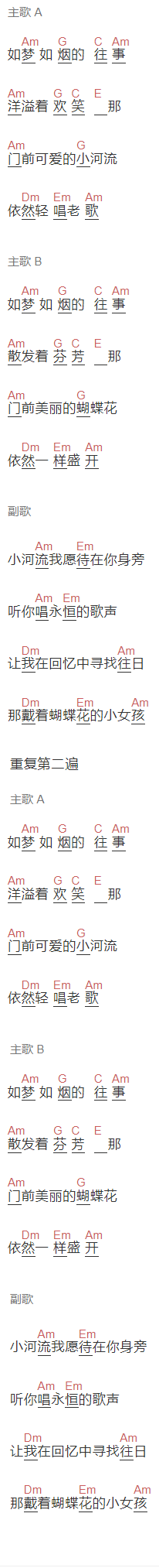 孟庭苇《往事》吉他谱C调和弦谱(txt)1