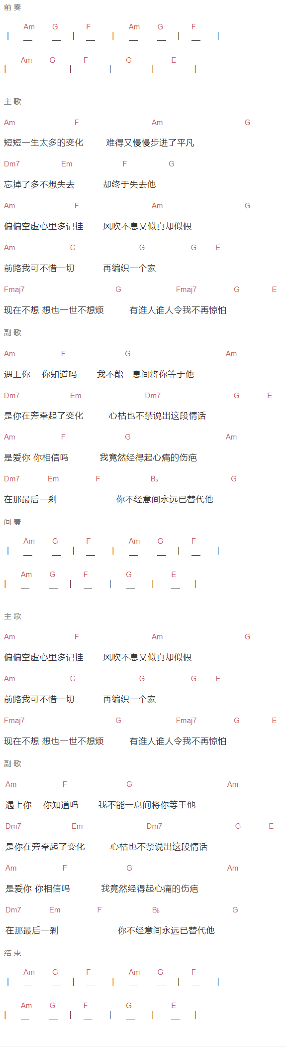 刘德华《当我遇上你》吉他谱C调和弦谱(txt)1