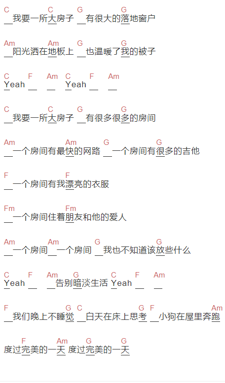 孙燕姿《完美的一天》吉他谱C调和弦谱(txt)1