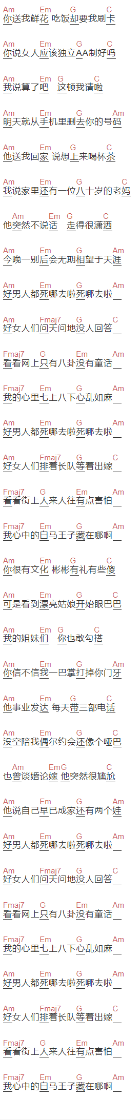 要不要买菜《好男人都死哪去了》吉他谱C调和弦谱(txt)1