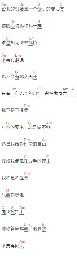 温兆伦《台北的机场》吉他谱C调和弦谱(txt)1