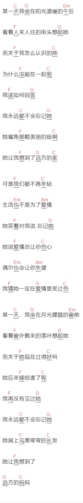 鱼大叔《可是我们不再年轻》吉他谱C调和弦谱(txt)1