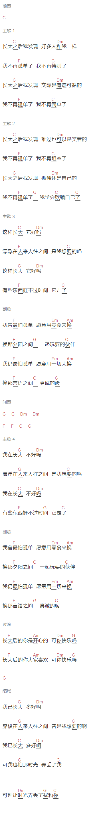 宋宇宁《可我就是我》吉他谱C调和弦谱(txt)1