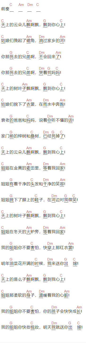 尧十三《他姐的》吉他谱C调和弦谱(txt)1