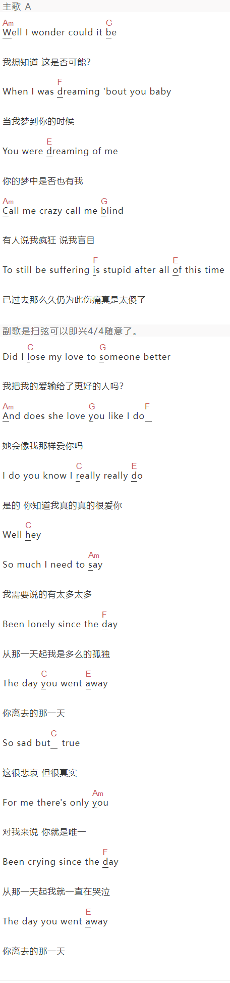 M2M《The Day You Went Away》吉他谱C调和弦谱(txt)1
