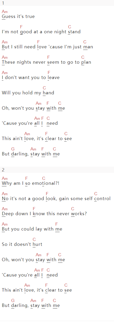 Sam Smith《Stay With Me》吉他谱C调和弦谱(txt)1