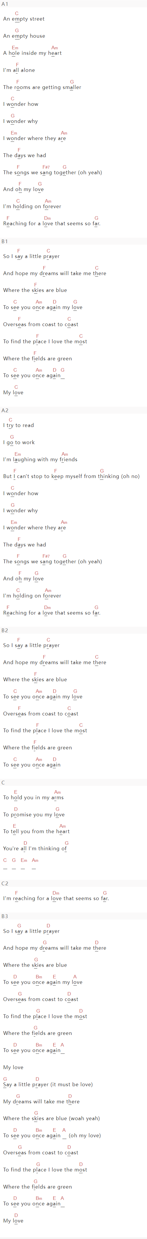 Westlife《My Love》吉他谱C调和弦谱(txt)1