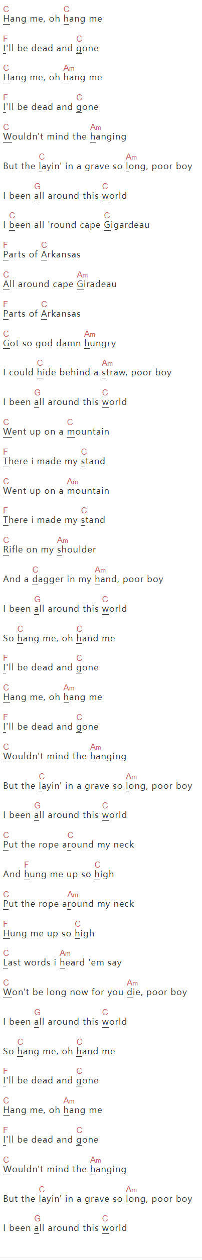 Oscar Isaac《Hang Me, Oh Hang Me》吉他谱C调和弦谱(txt)1