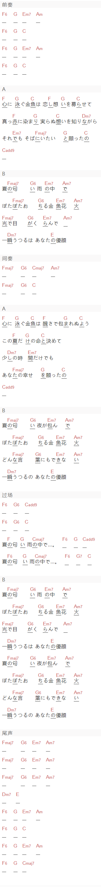 大塚愛《金魚花火》吉他谱C调_1