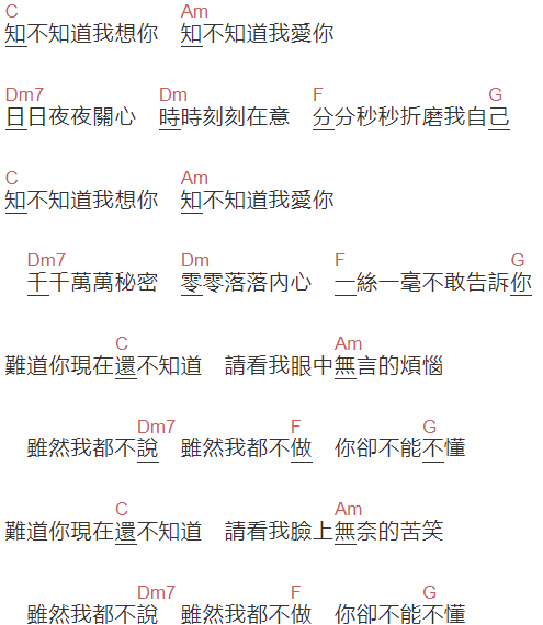 郭富城《难道你现在还不知道》吉他谱C调和弦谱(txt)1