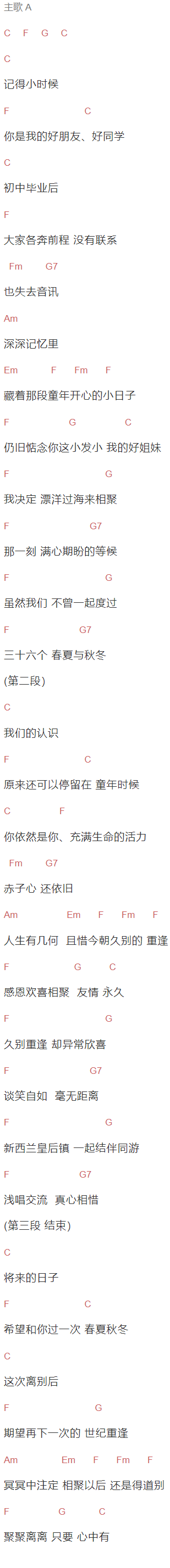 Doris Seau《重逢》吉他谱C调和弦谱(txt)1