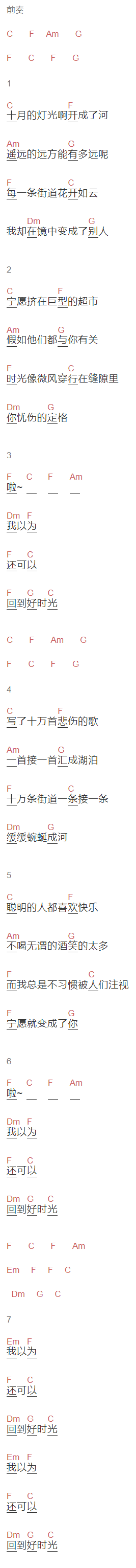 张过年《酩酊河》吉他谱C调和弦谱(txt)1