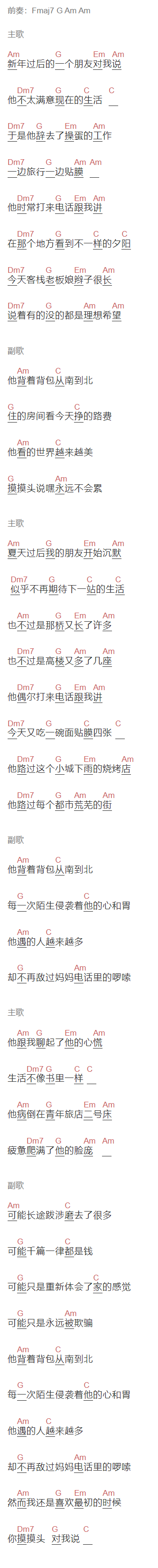 一三乐队《酒醉的鸵鸟》吉他谱C调和弦谱(txt)1