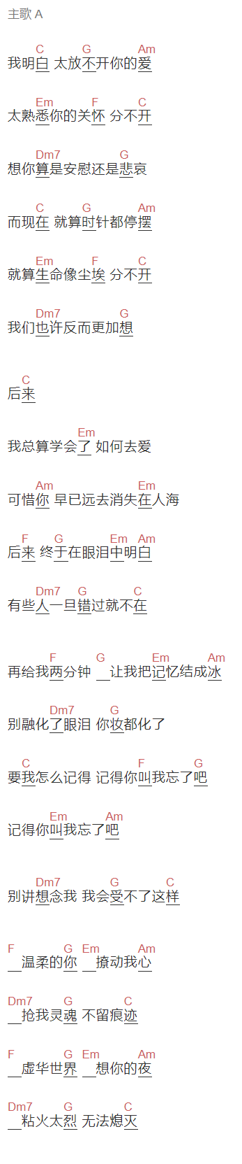 房子帆《送给你晚安的歌》吉他谱C调和弦谱(txt)1