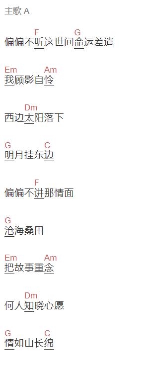 是七叔呢《送明月》吉他谱C调和弦谱(txt)1