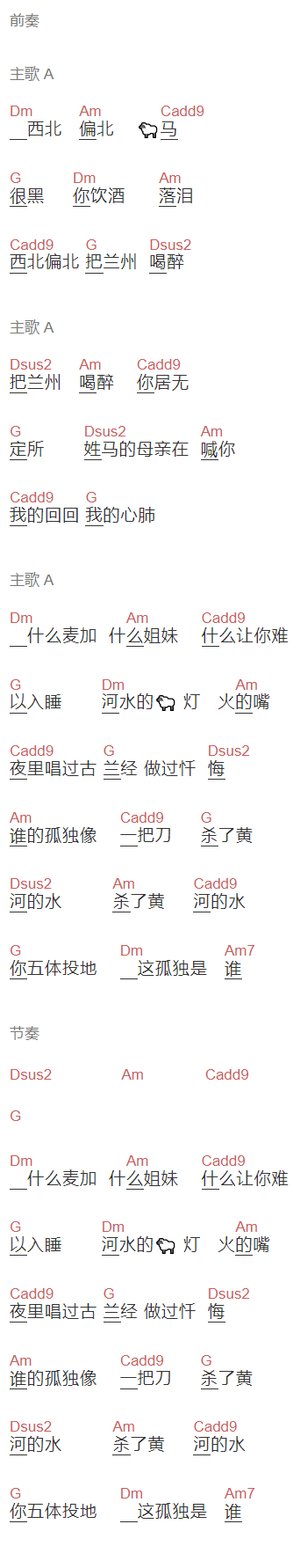 刘东明《西北偏北》吉他谱C调和弦谱(txt)1