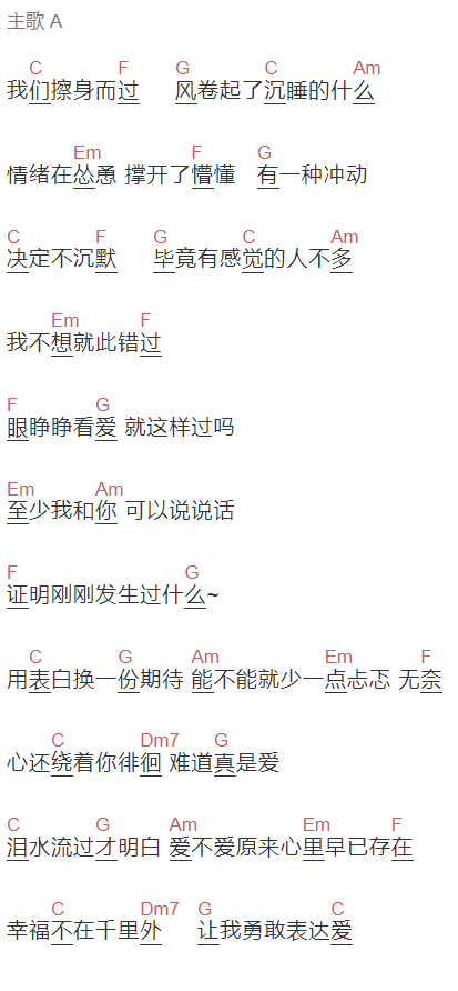 林俊杰《表达爱》吉他谱C调和弦谱(txt)1