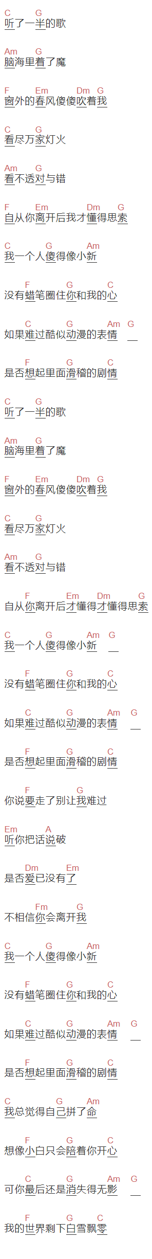 乔洋《蜡笔没了小新》吉他谱C调和弦谱(txt)1