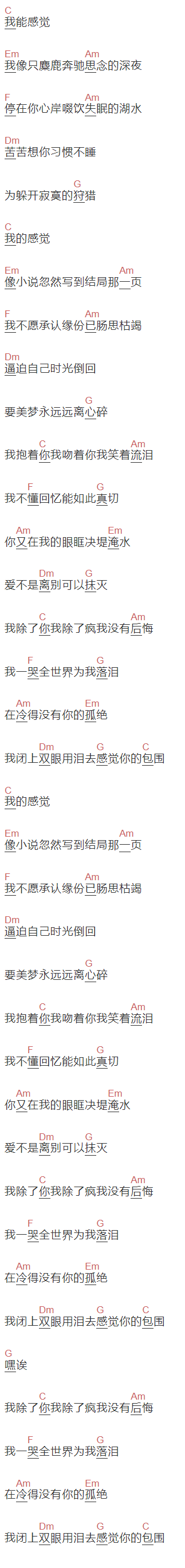 许茹芸《美梦成真》吉他谱C调和弦谱(txt)1