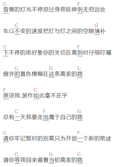 齐秦《离家的路》吉他谱C调和弦谱(txt)1