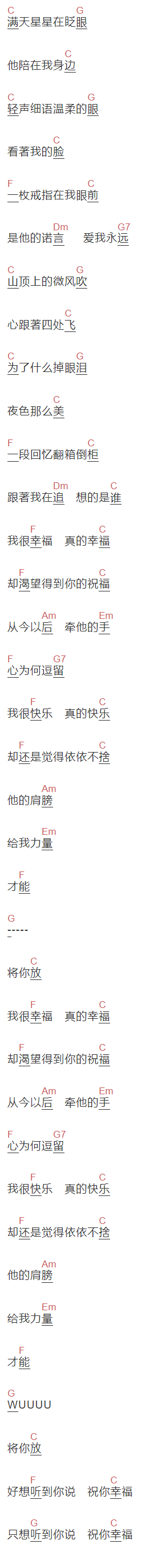杨乃文《祝我幸福》吉他谱C调和弦谱(txt)1