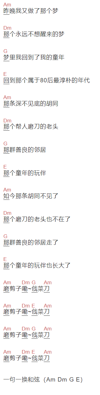 纣王老胡《磨剪子戗菜刀》吉他谱C调和弦谱(txt)1