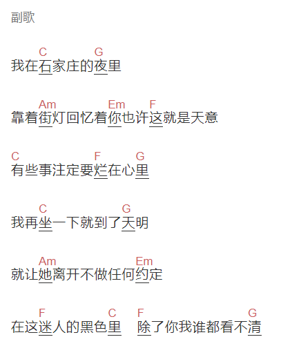 晚睡叭乐队《石家庄的夜》吉他谱C调和弦谱(txt)1
