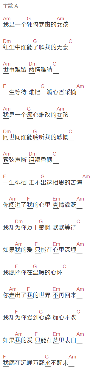 陈瑞《相思的债》吉他谱C调和弦谱(txt)1