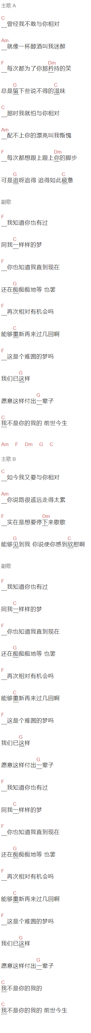 子曰《相对》吉他谱C调和弦谱(txt)1