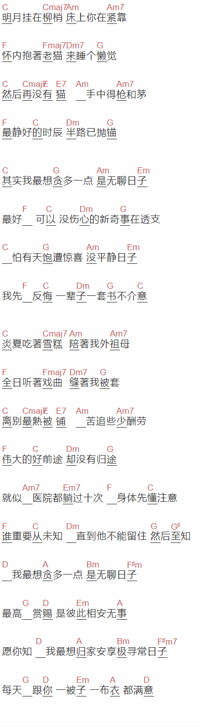 周柏豪《相安无事》吉他谱C调和弦谱(txt)1