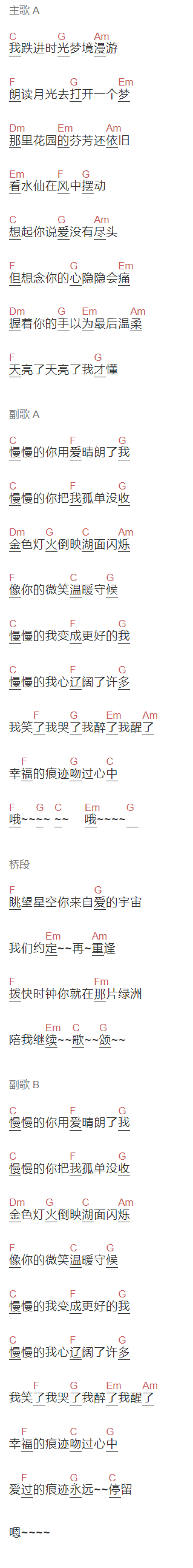 林俊杰《水仙》吉他谱C调和弦谱(txt)1