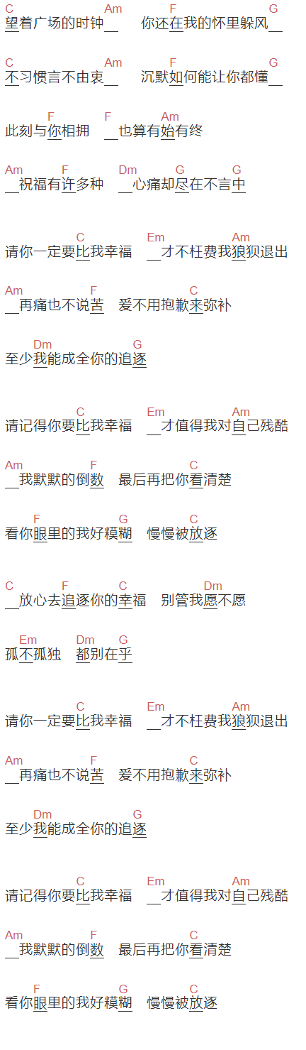 陈晓东《比我幸福》吉他谱C调和弦谱(txt)1