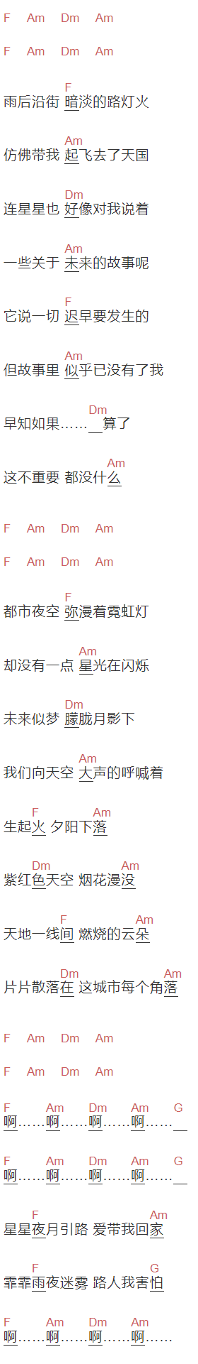 刺猬《星夜祈盼》吉他谱C调和弦谱(txt)1